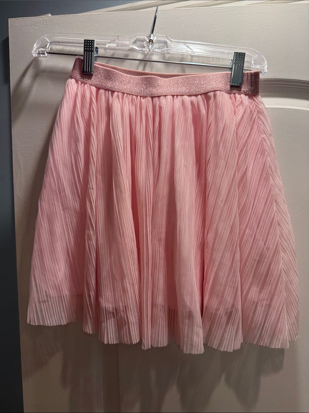 Crewcuts Blush Pink Pleated Tulle Skirt with Shimmer Waistband